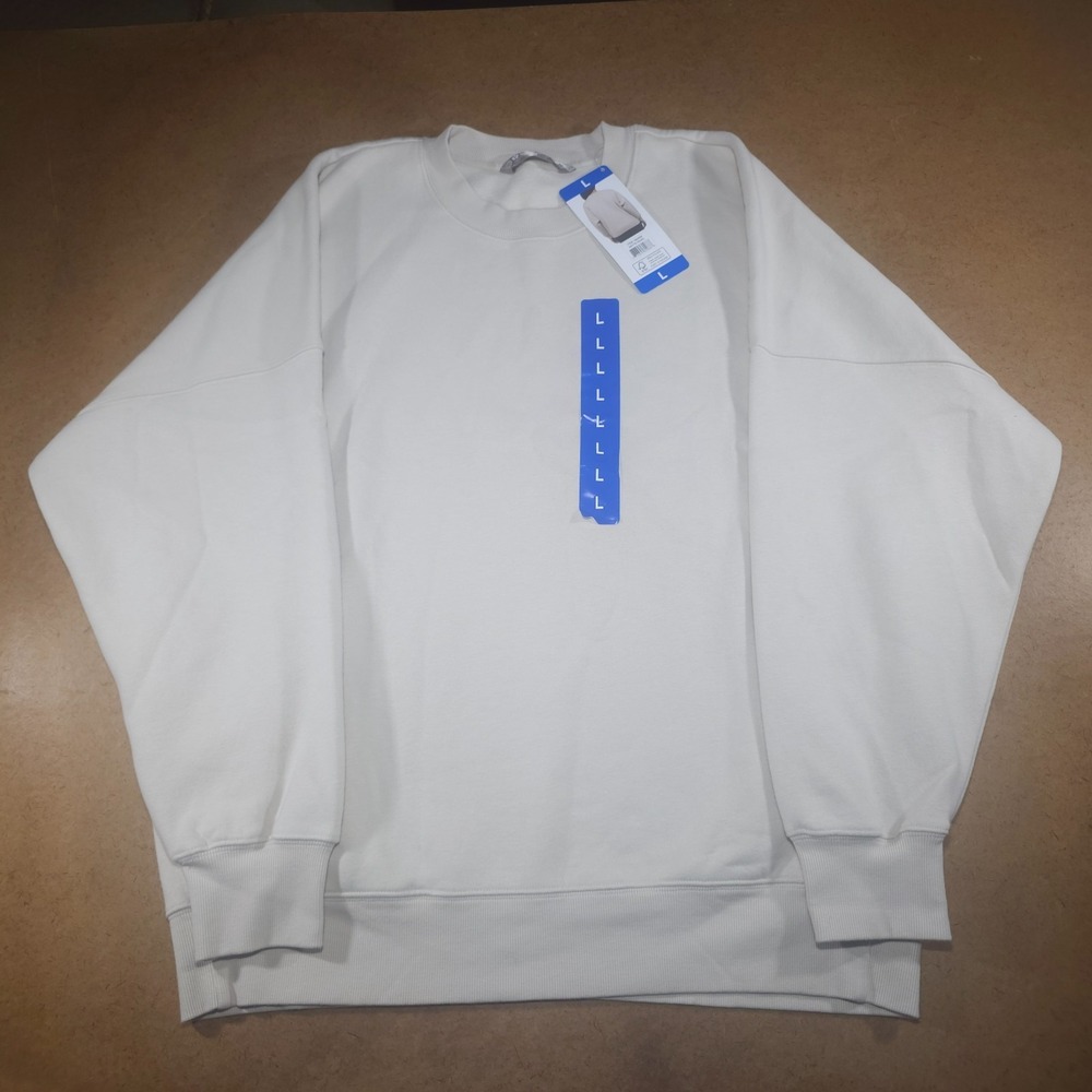 Tuff Athletics Womens Sweatshirt Fleece Crew Neck Pullover Matte Pearl Large New
